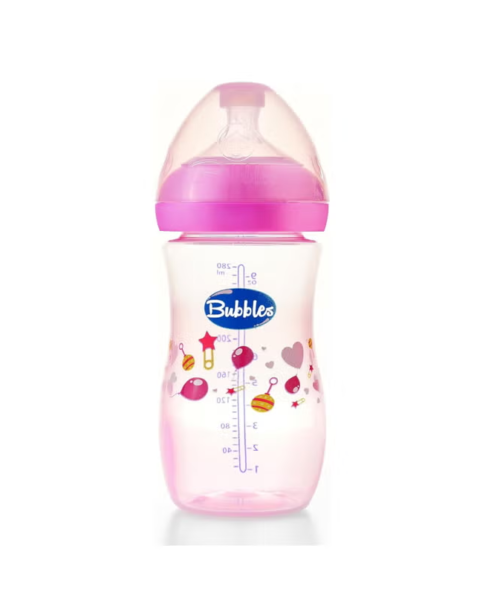 BUBBLES NATURAL 280ML بيبرونة بدون يد بينك