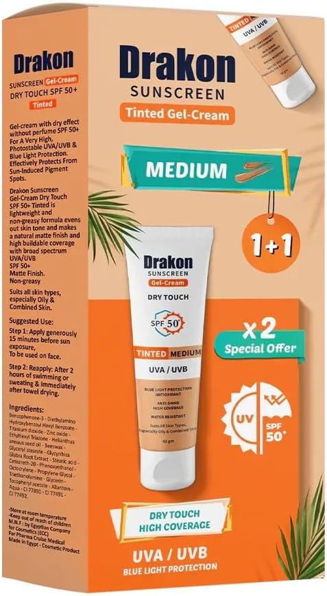 DRAKON SUNSCREEN TINTED GEL-CREAM MEDIUM 60GM 1+1